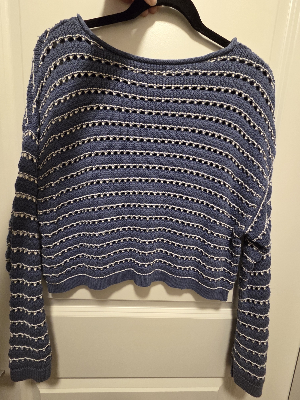 Hollister Navy and White Striped Open-Knit Crewneck Sweater - Picture 5 of 7